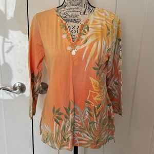 Ruby Rd. Orange Floral V-Neck Tunic